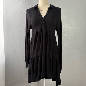 Free People Black Long Sleeve Dress Button up v neck with collar detail